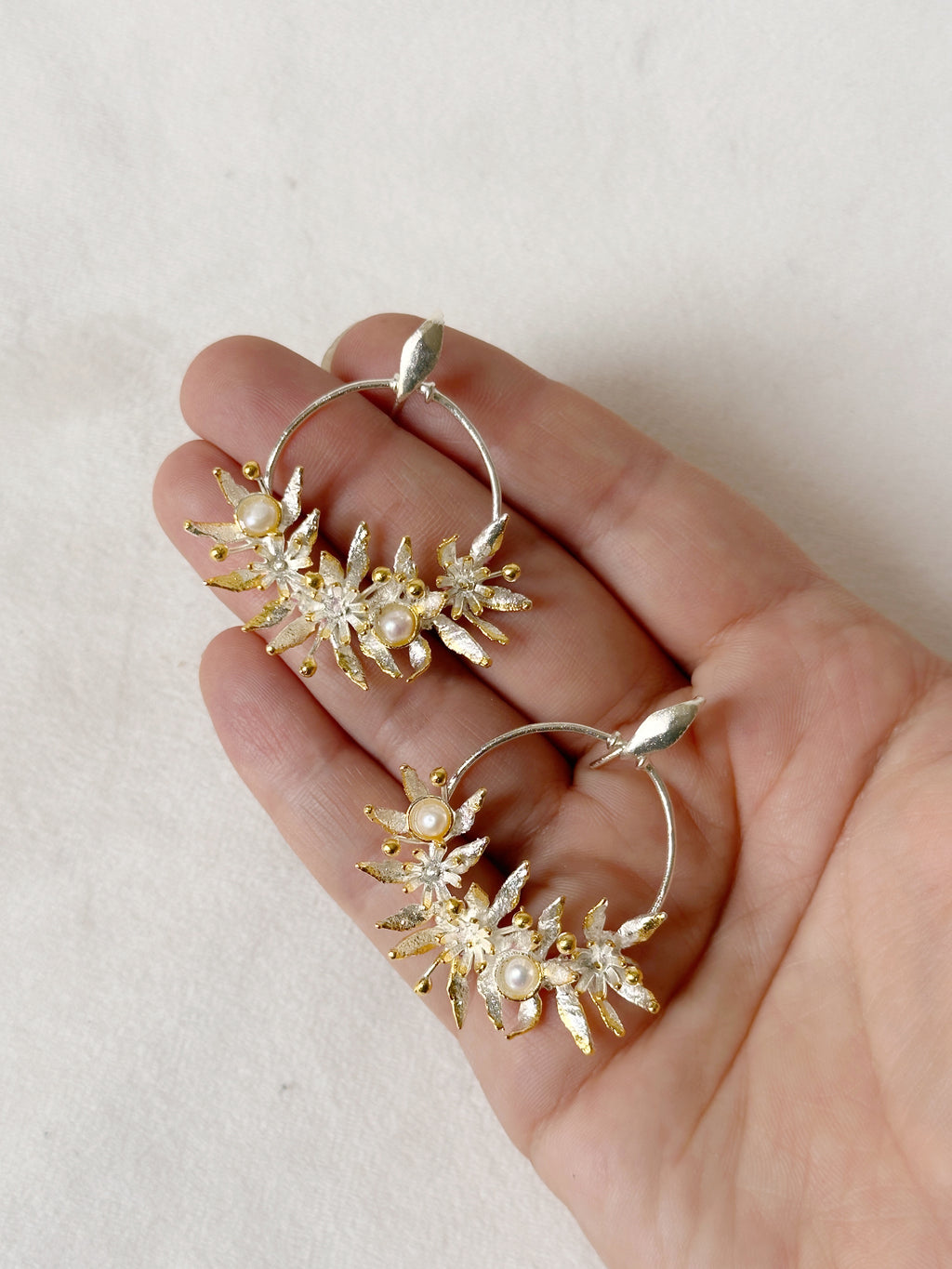 Two tones Festive pearl chandbali small - Silver and gold