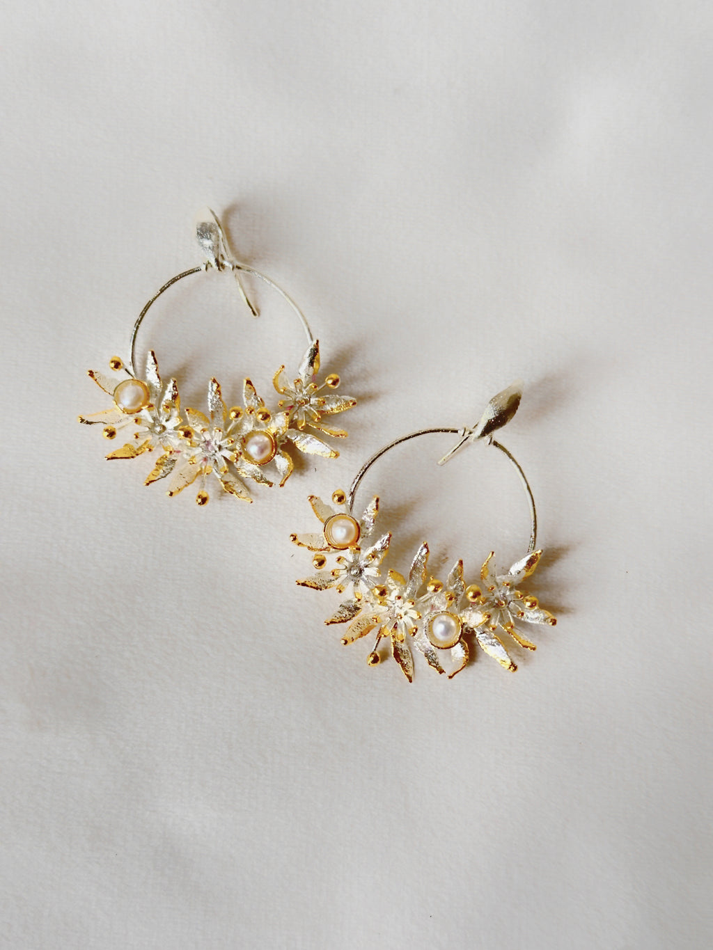 Two tones Festive pearl chandbali small - Silver and gold