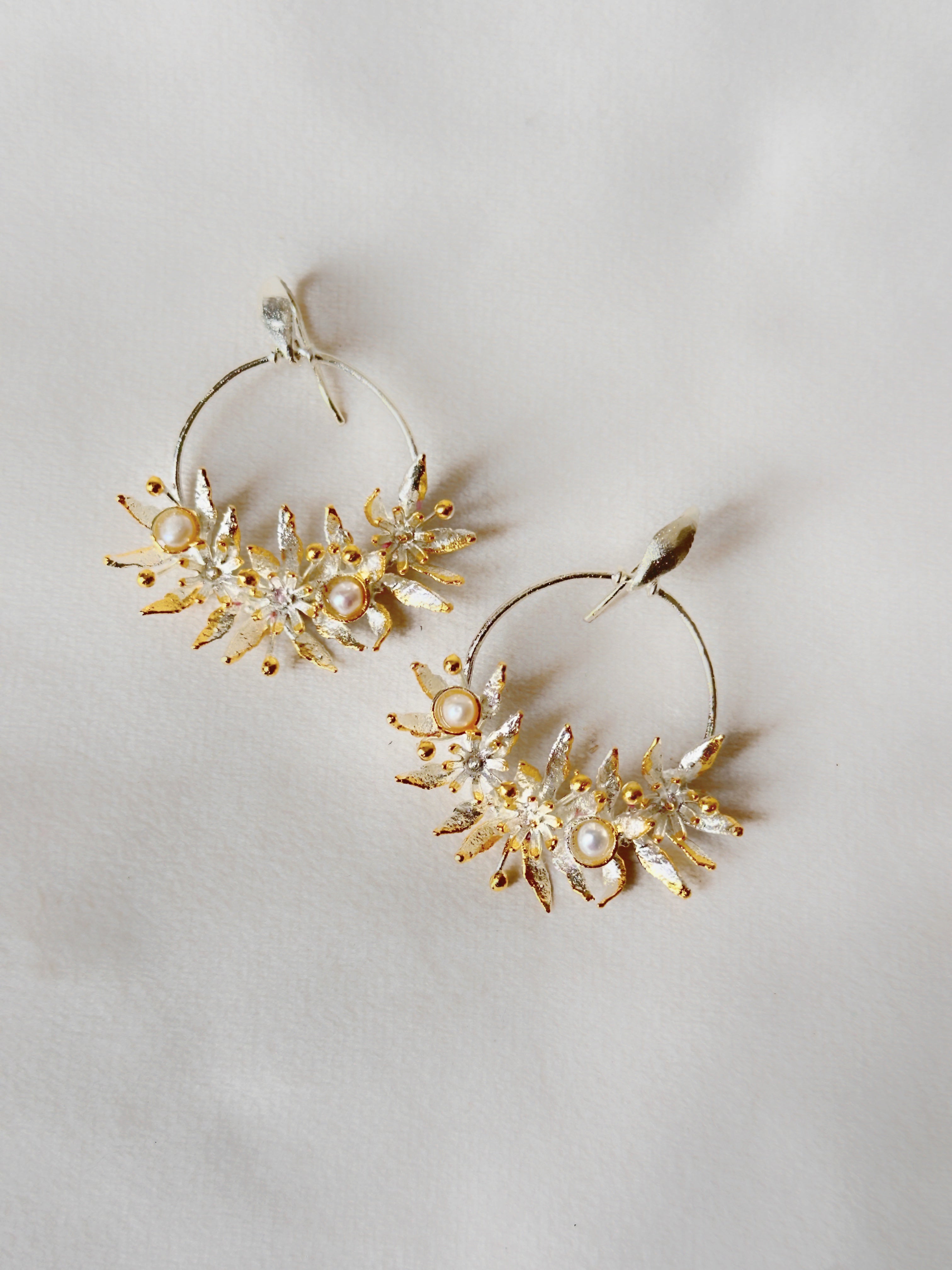 Two tones Festive pearl chandbali small - Silver and gold