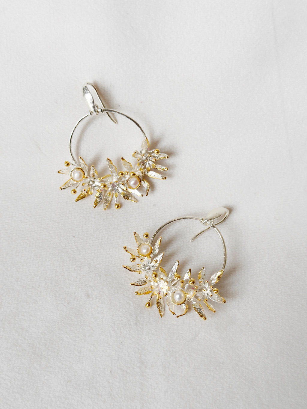 Two tones Festive pearl chandbali small - Silver and gold