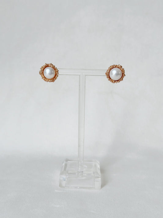 Pearl Cup Studs Rose Gold