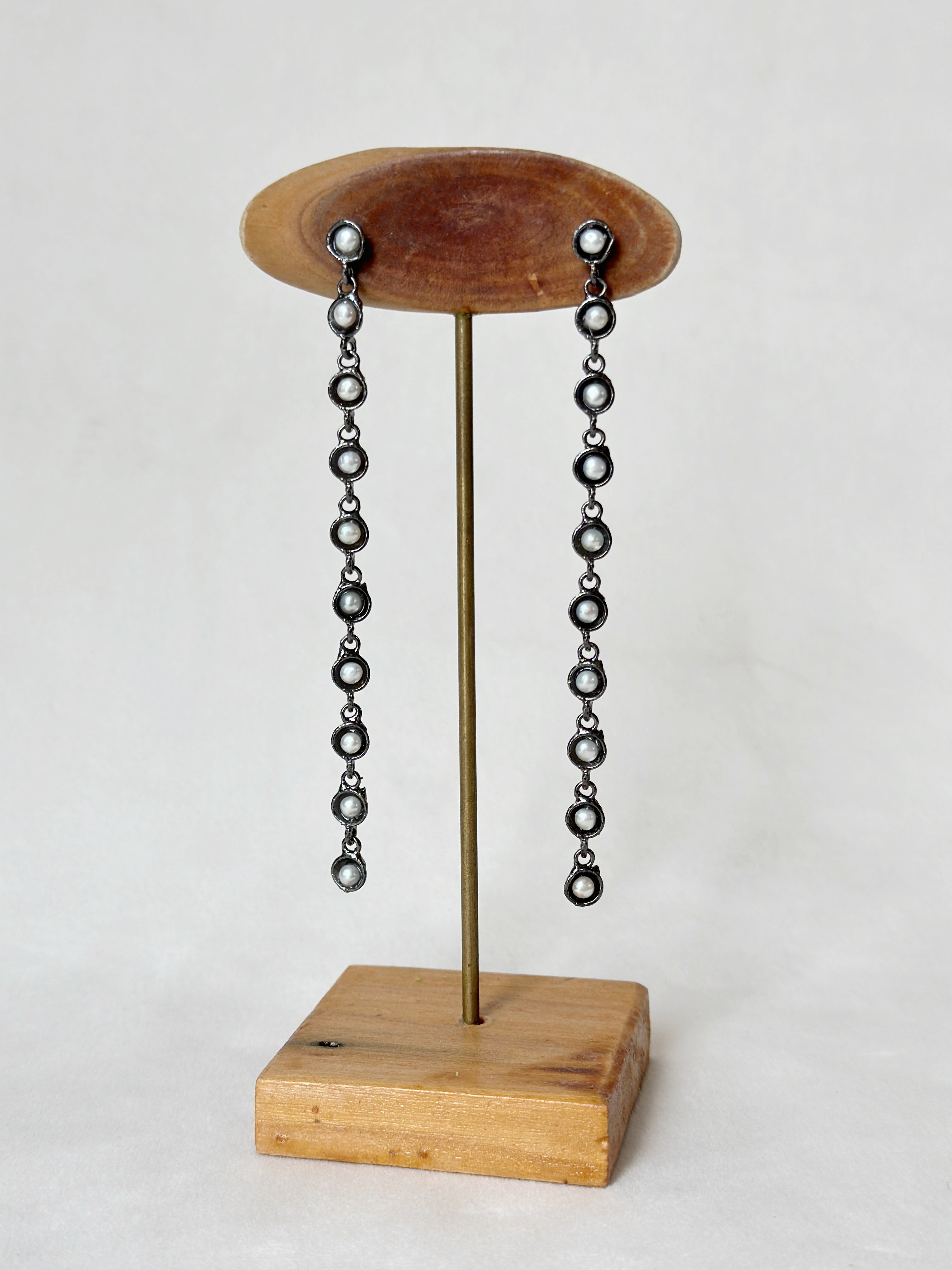 Pearl Cup Cascade Danglers Black