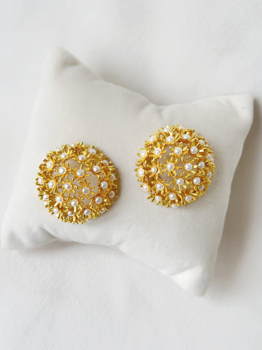 Springtime Sunshine Pearl Studs - Gold