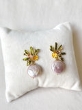 Flowerburst Coin Pearl Drop Studs