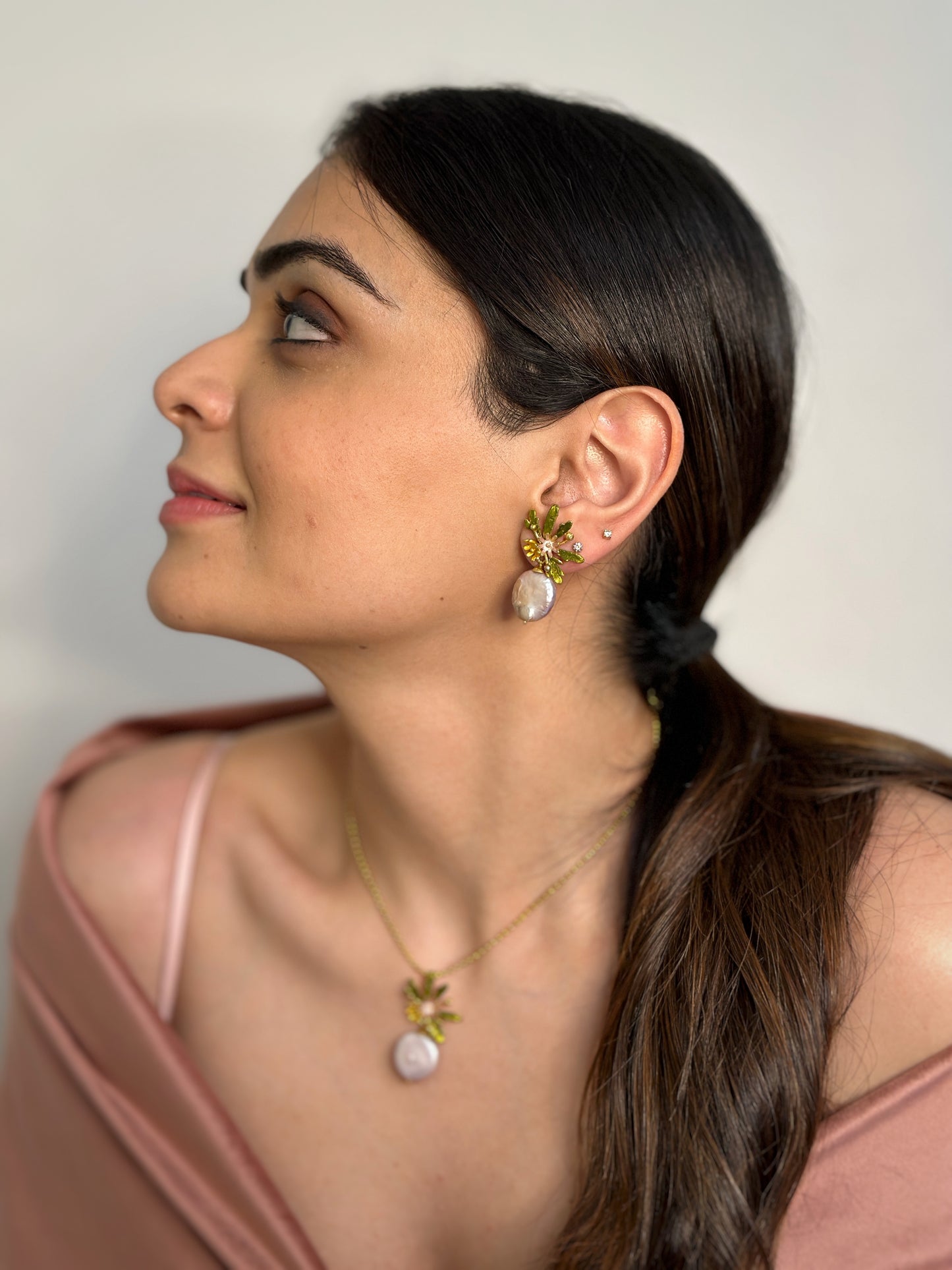 Flowerburst Coin Pearl Drop Studs