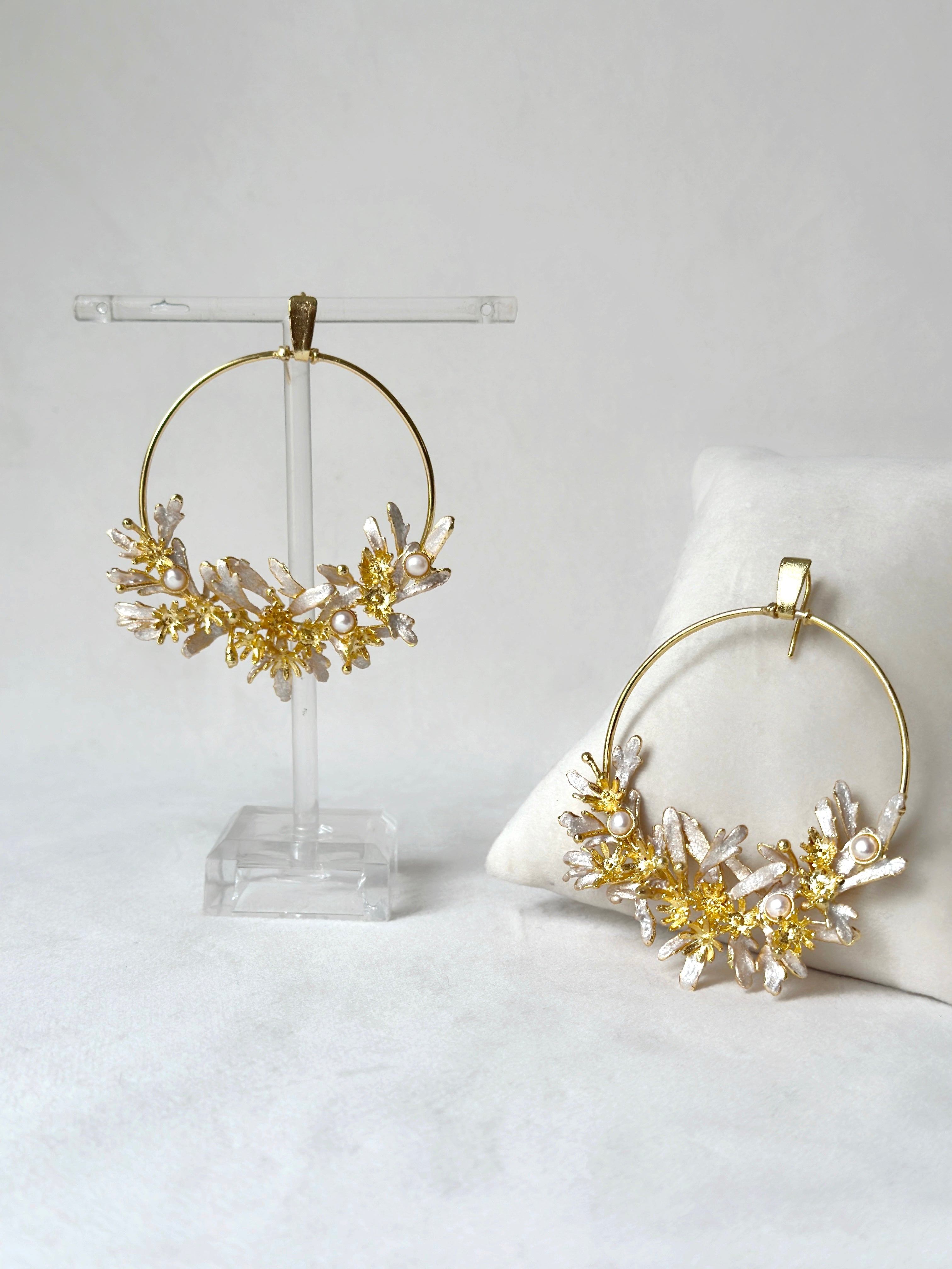 Blooming crescent chandbali earrings - snowy white