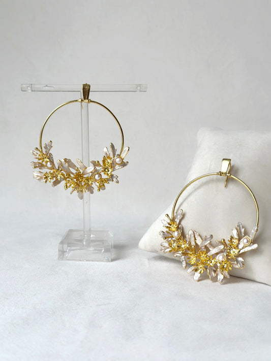 Blooming crescent chandbali earrings - snowy white