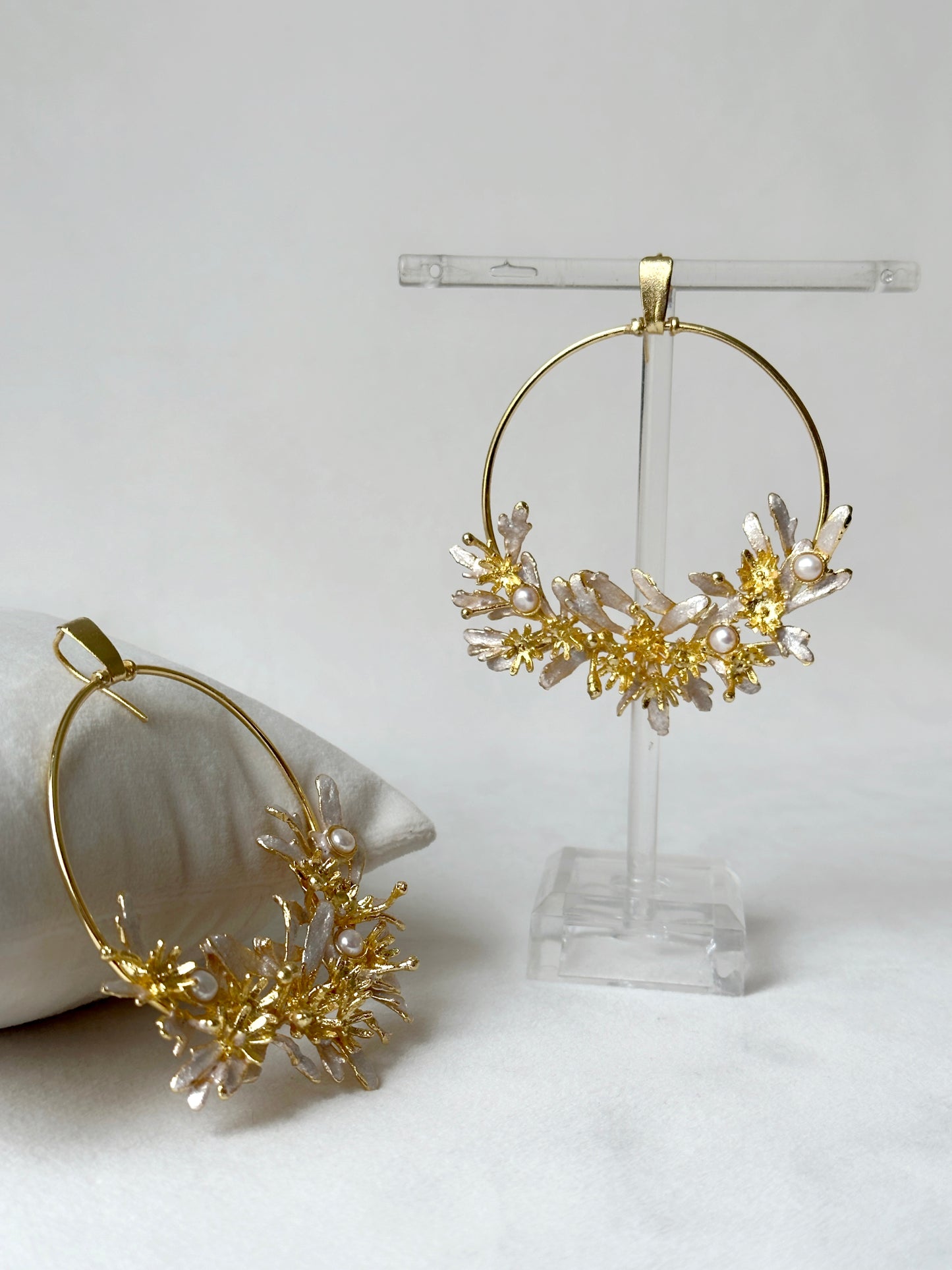 Blooming crescent chandbali earrings - snowy white