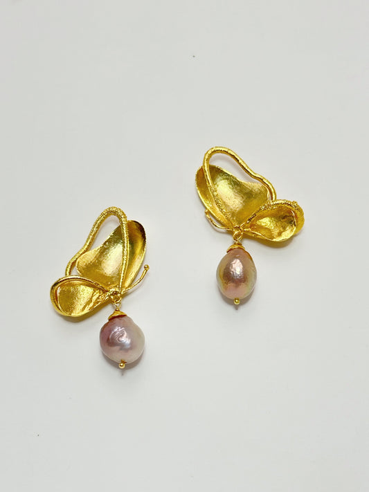 Wings of Spring Butterfly Pearl Drop Studs