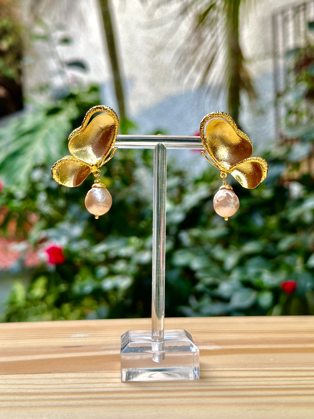 Wings of Spring Butterfly Pearl Drop Studs