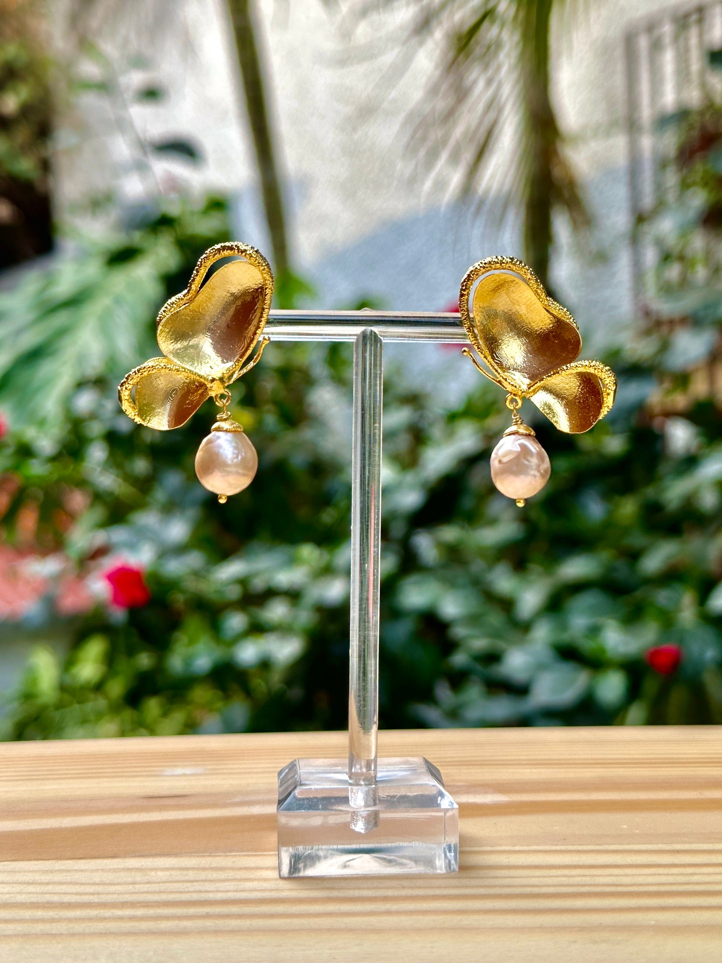 Wings of Spring Butterfly Pearl Drop Studs