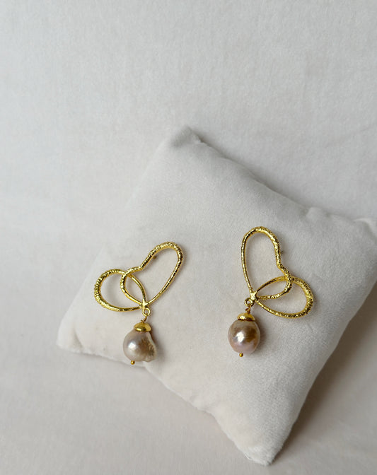 Wings of Spring Wireframe Butterfly Pearl Drop Studs - Gold