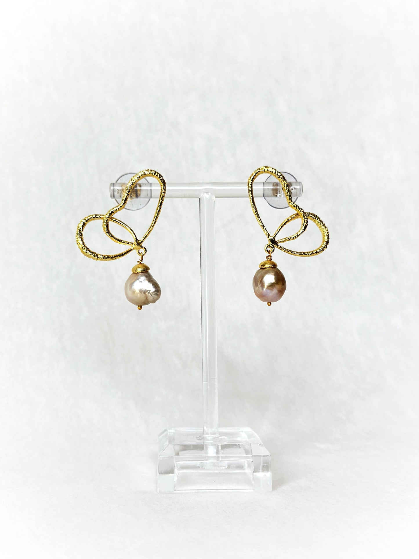 Wings of Spring Wireframe Butterfly Pearl Drop Studs - Gold