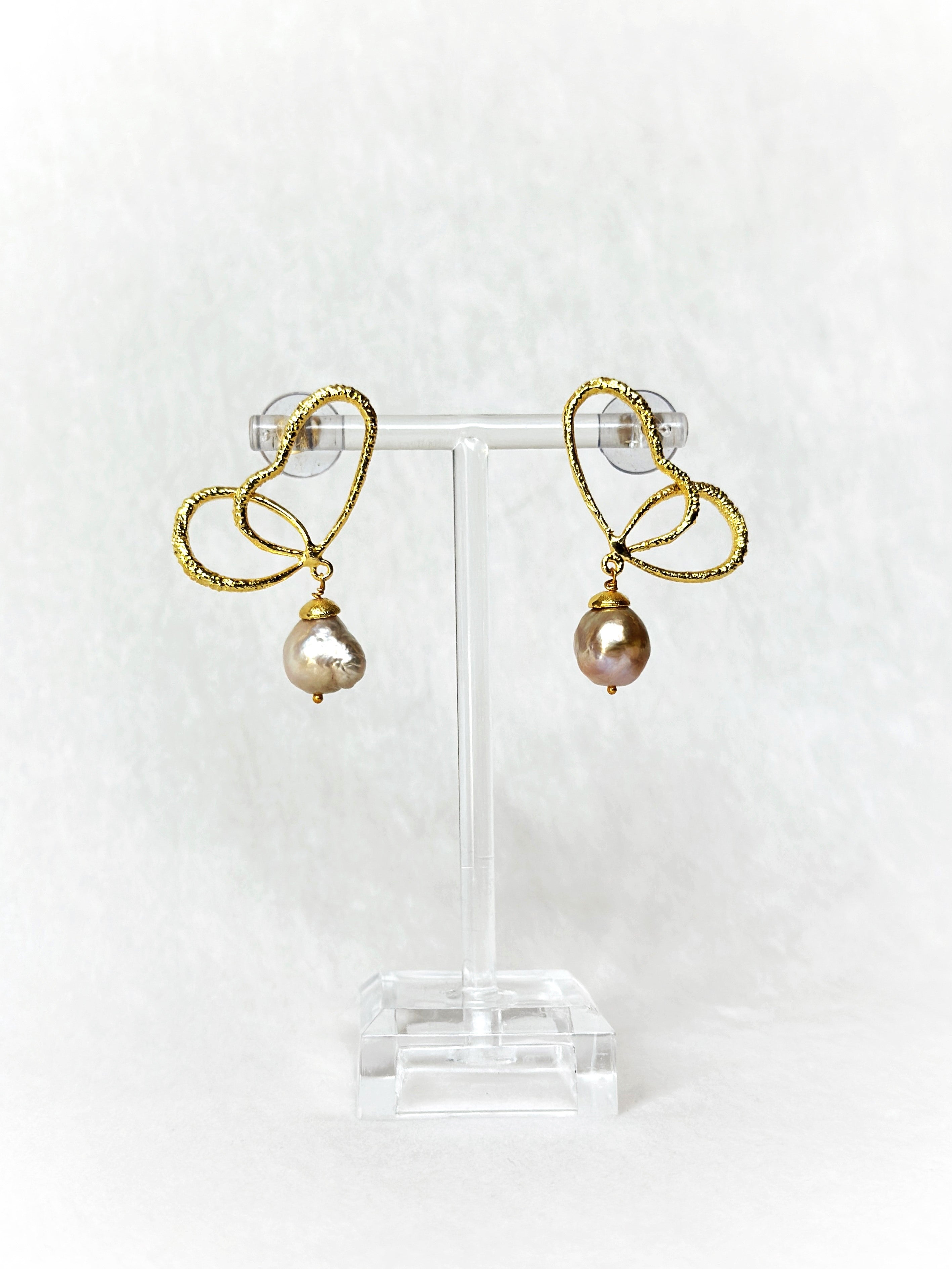 Wings of Spring Wireframe Butterfly Pearl Drop Studs - Gold