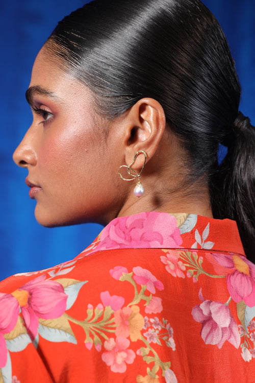 Wings of Spring Wireframe Butterfly Pearl Drop Studs - Gold