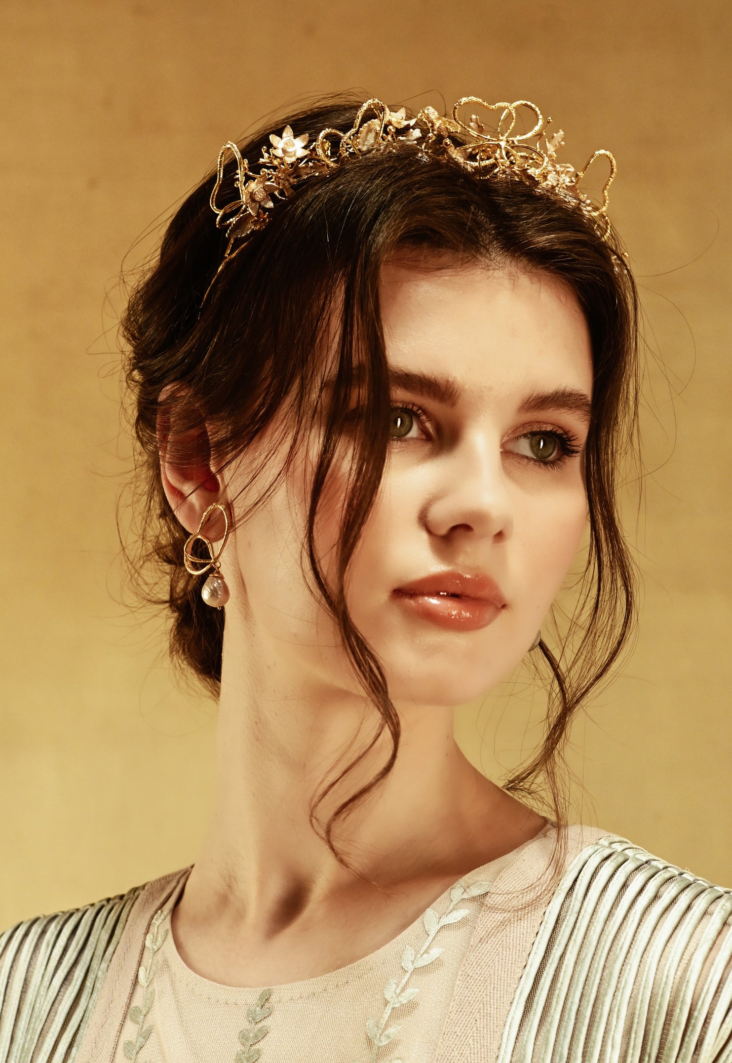 Wings of Spring Wireframe Butterfly Pearl Drop Studs - Gold