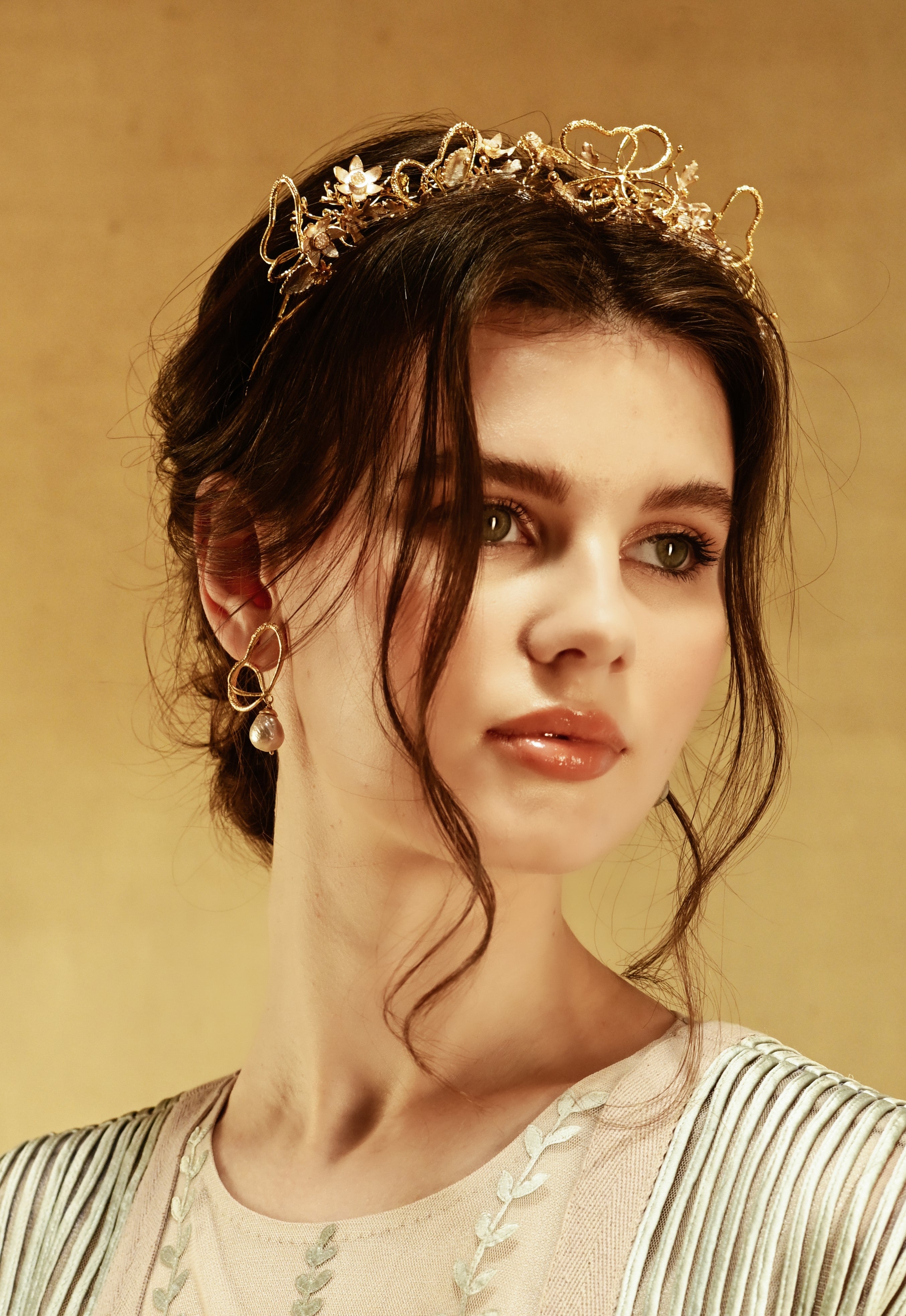 Wings of Spring Wireframe Butterfly Pearl Drop Studs - Gold