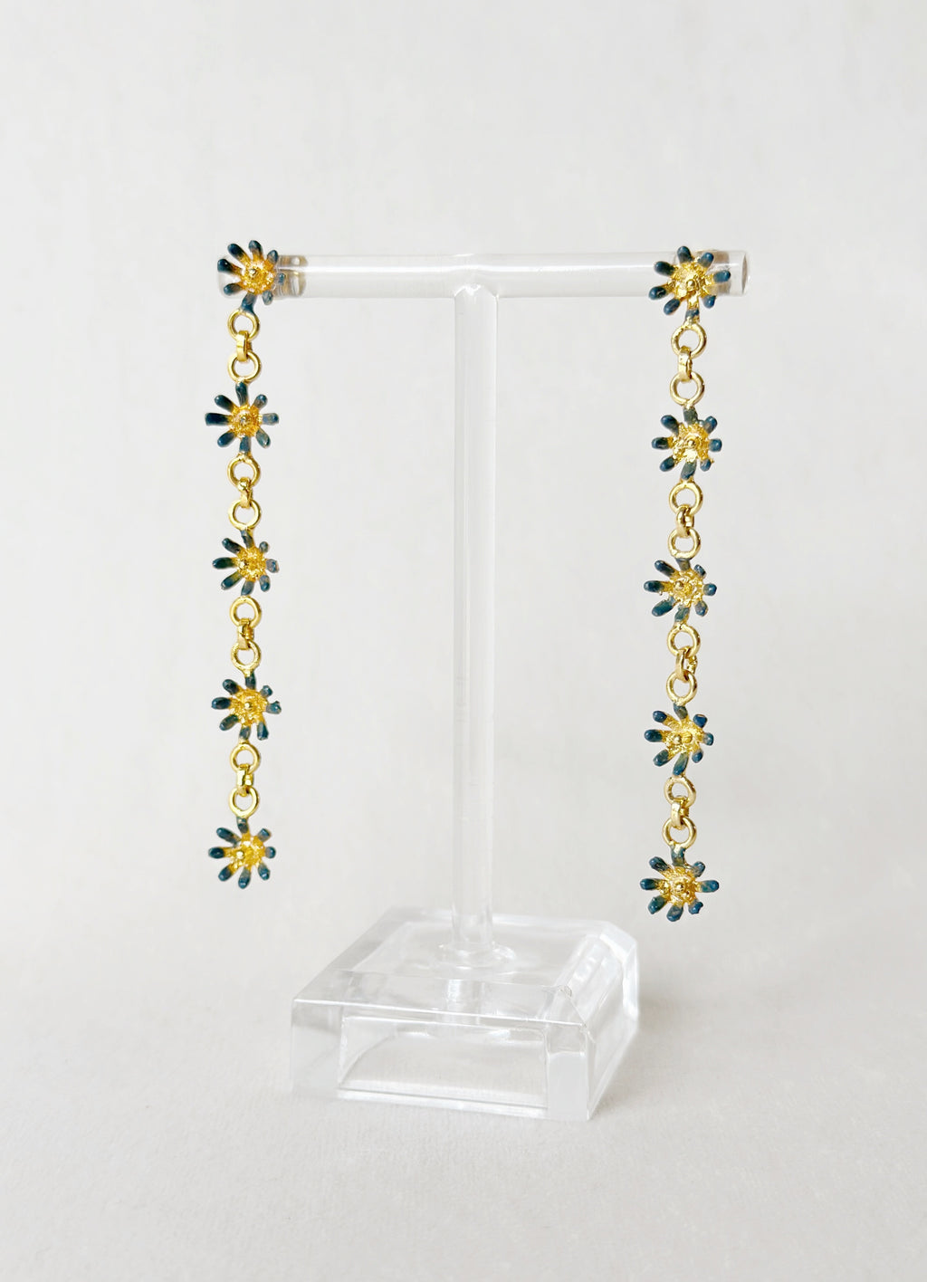 Floral String Dangler Earrings - Forget me not blue