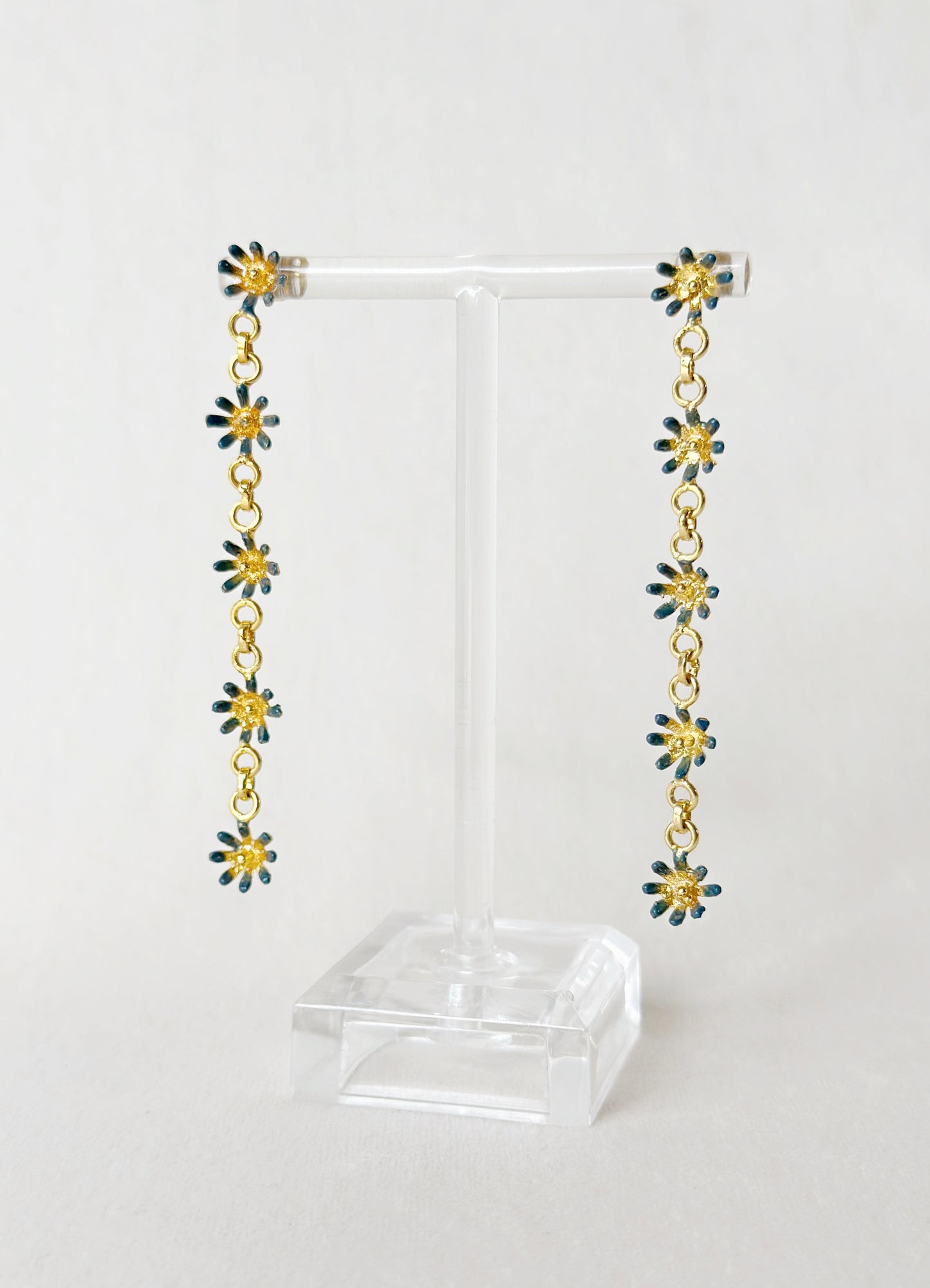 Floral String Dangler Earrings - Forget me not blue