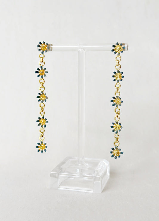 Floral String Dangler Earrings - Forget me not blue