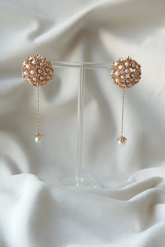 Sunshine Midi Pearl Danglers - Rose Gold