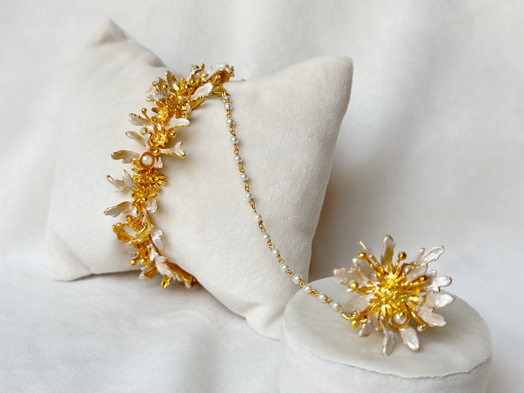 Blooming haathphool with pearls - Snowy White