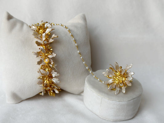 Blooming haathphool with pearls - Snowy White