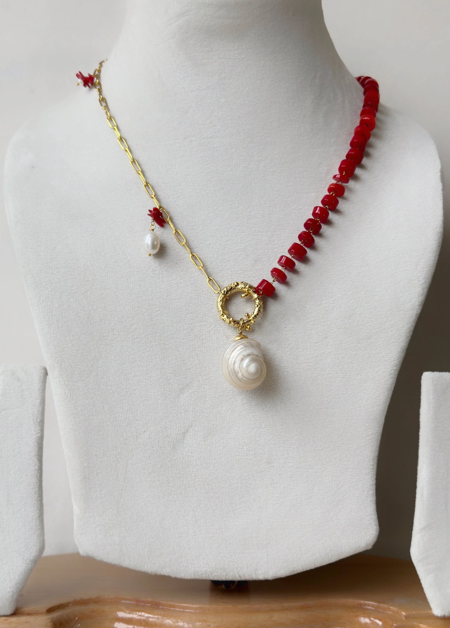 Coral and Shell paperclip necklace