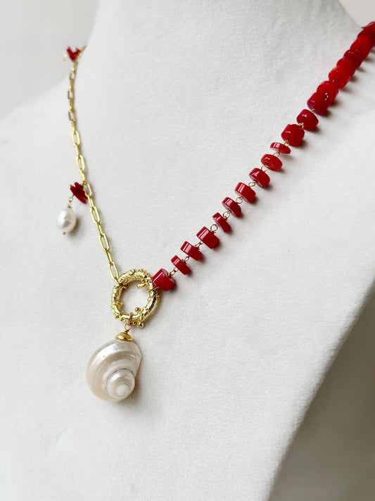 Coral and Shell paperclip necklace