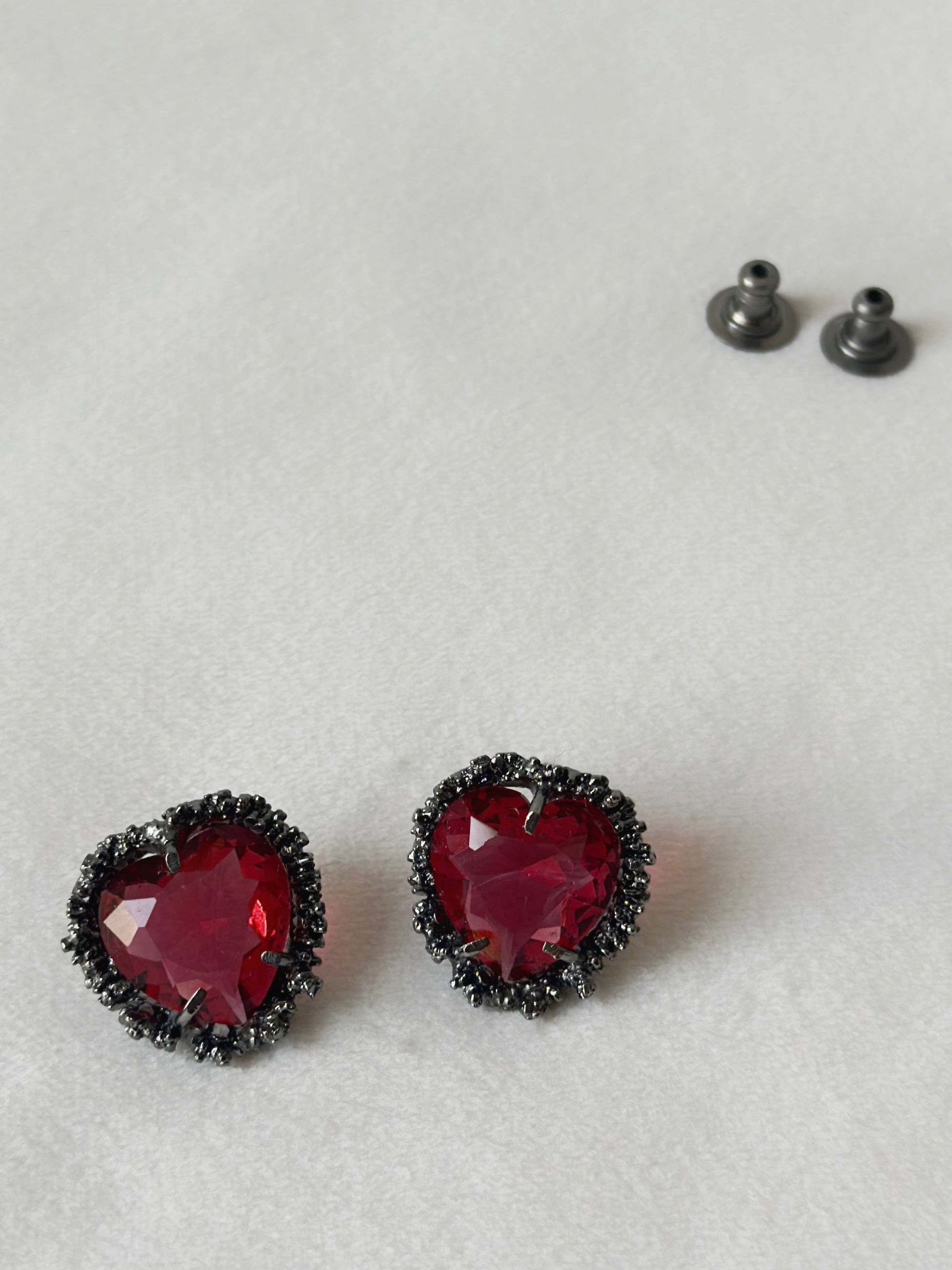 Valentine Heart Studs Red and Black