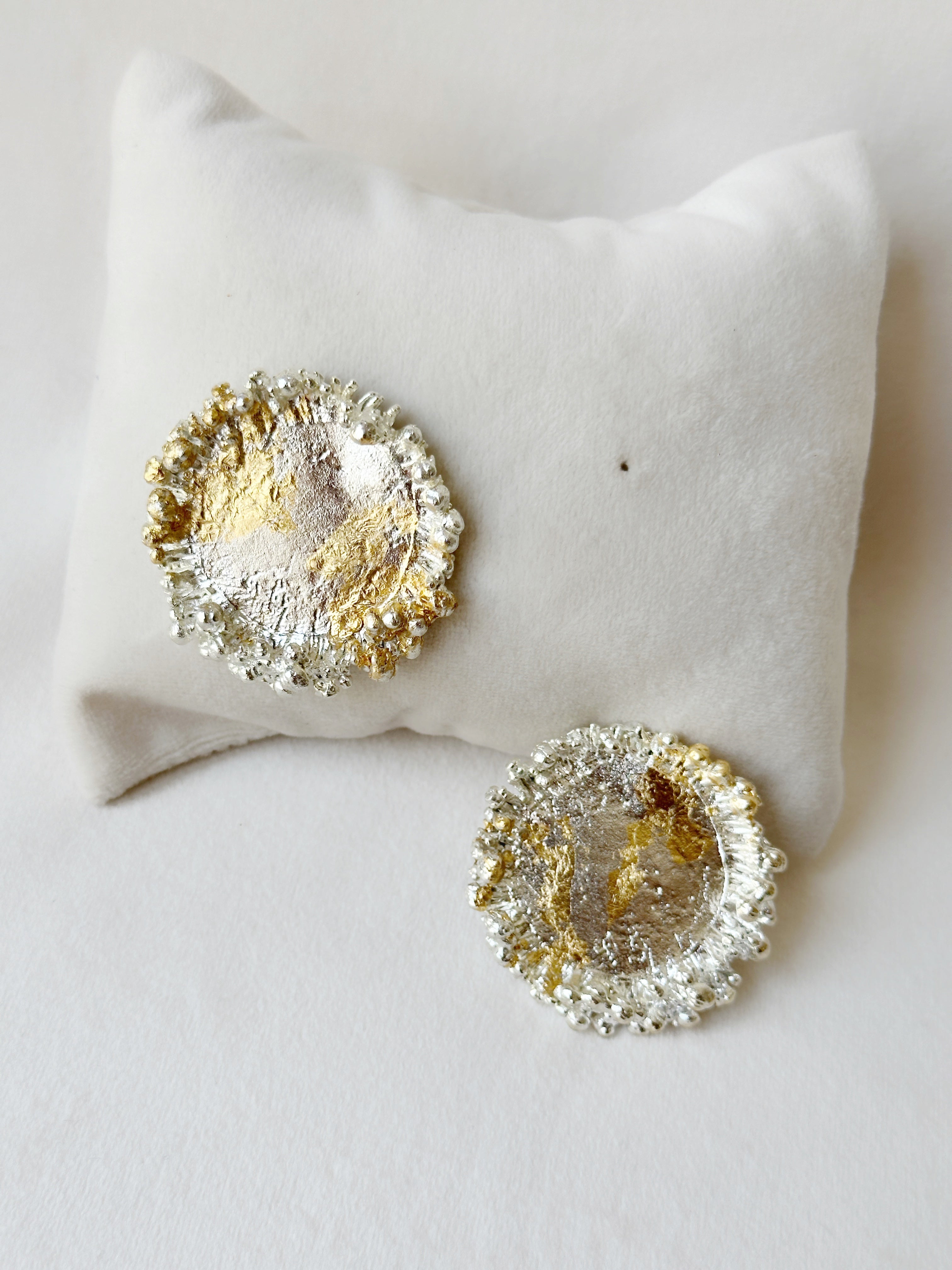 Two Tone bubbly crater studs Silver and Gold