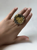 Two Tone bubbly crater ring Black and Gold