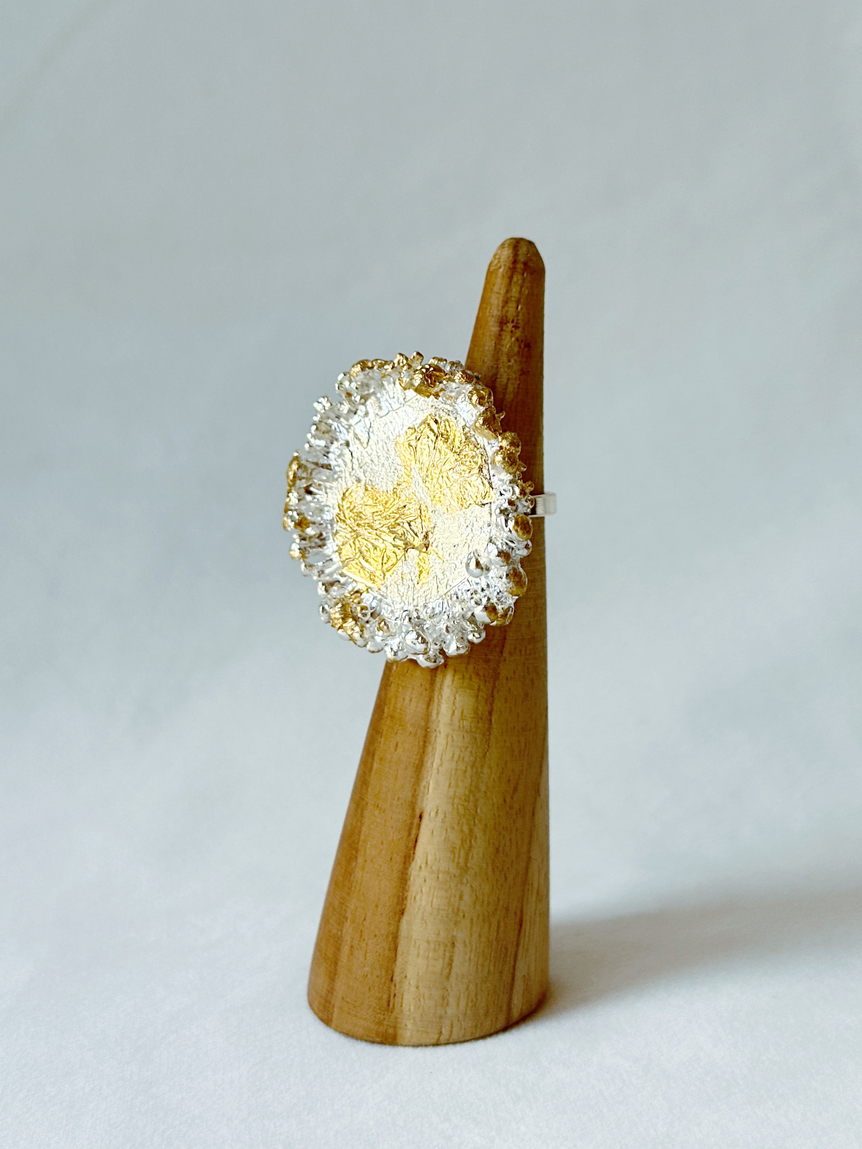 Two Tone bubbly crater ring Silver and Gold
