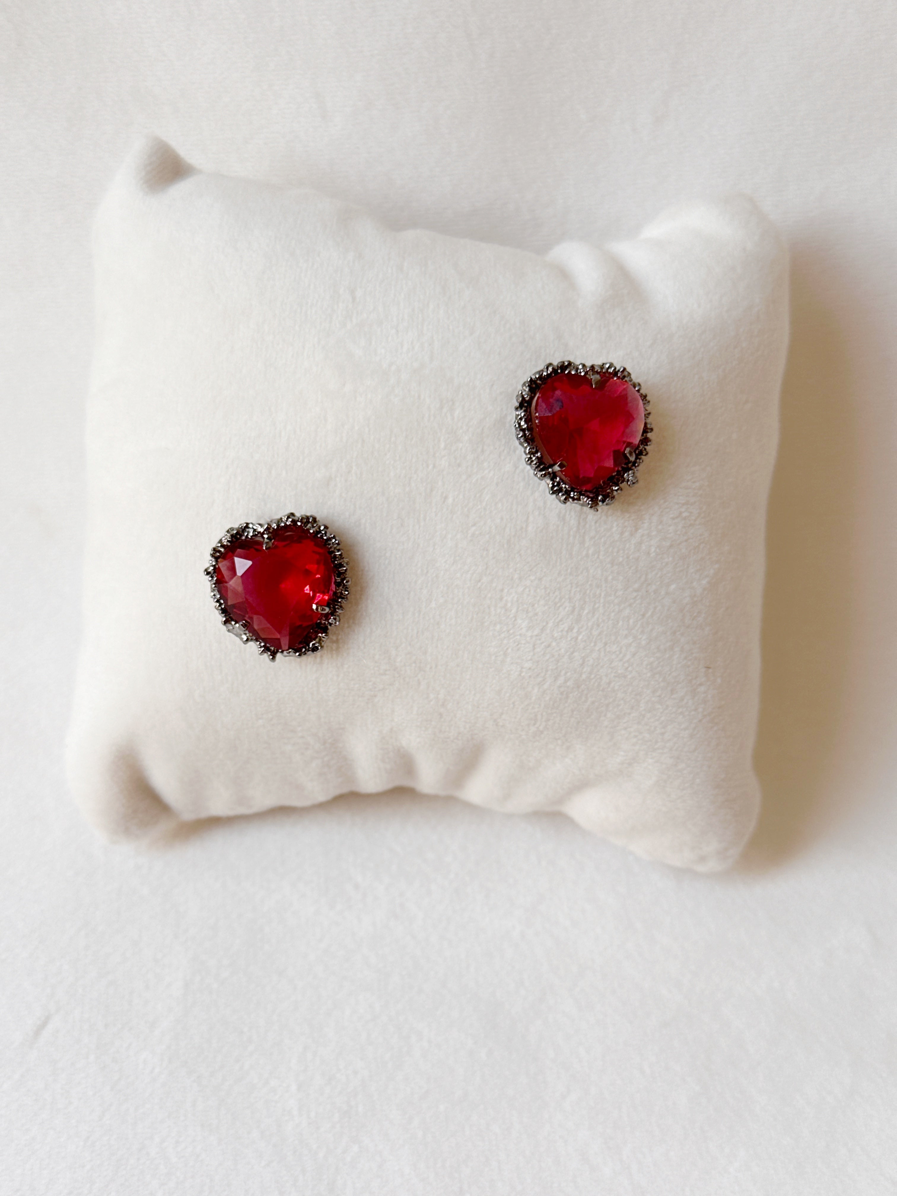Valentine Heart Studs Red and Black