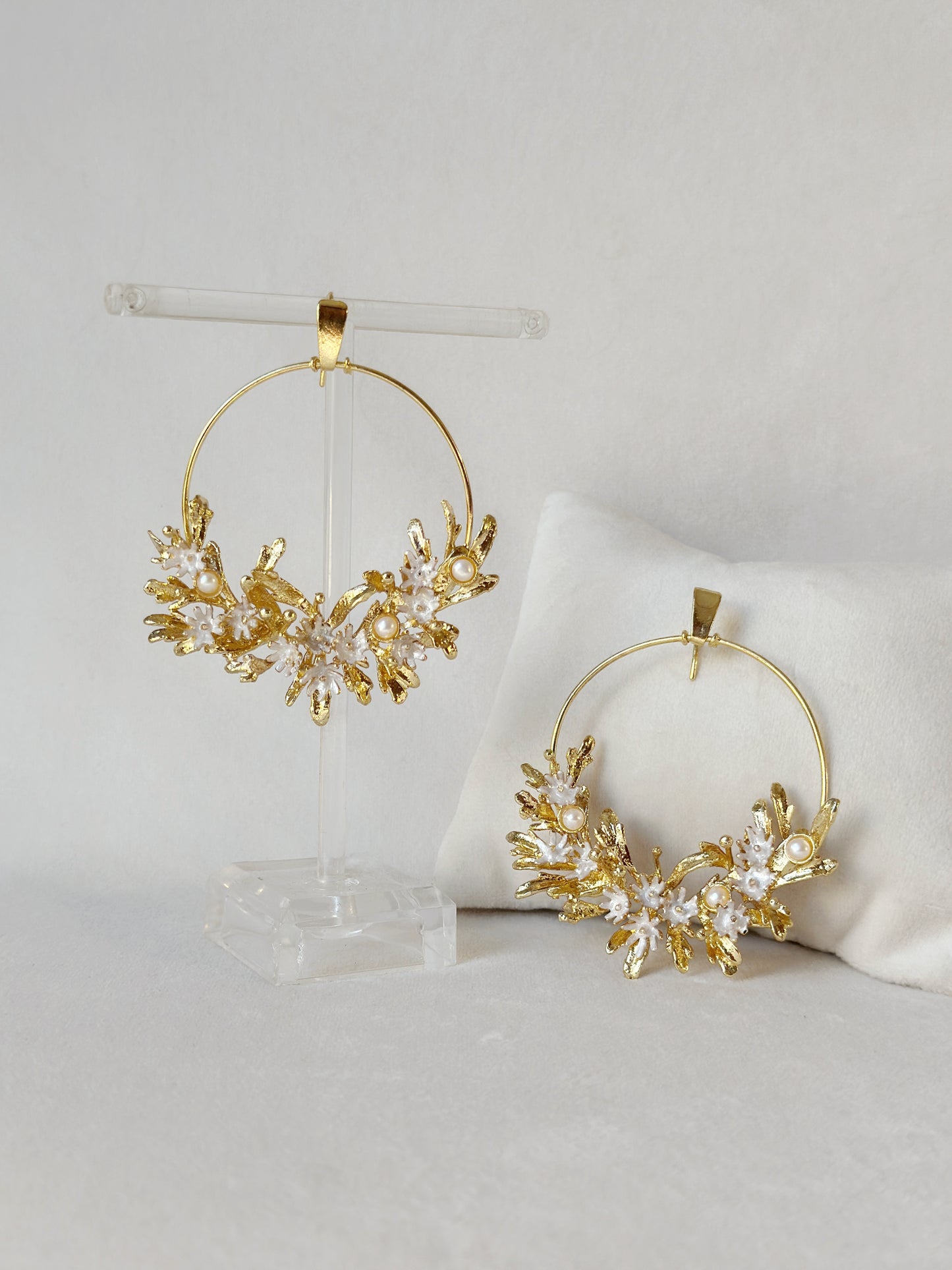 Blooming crescent chandbali earrings - snowy white