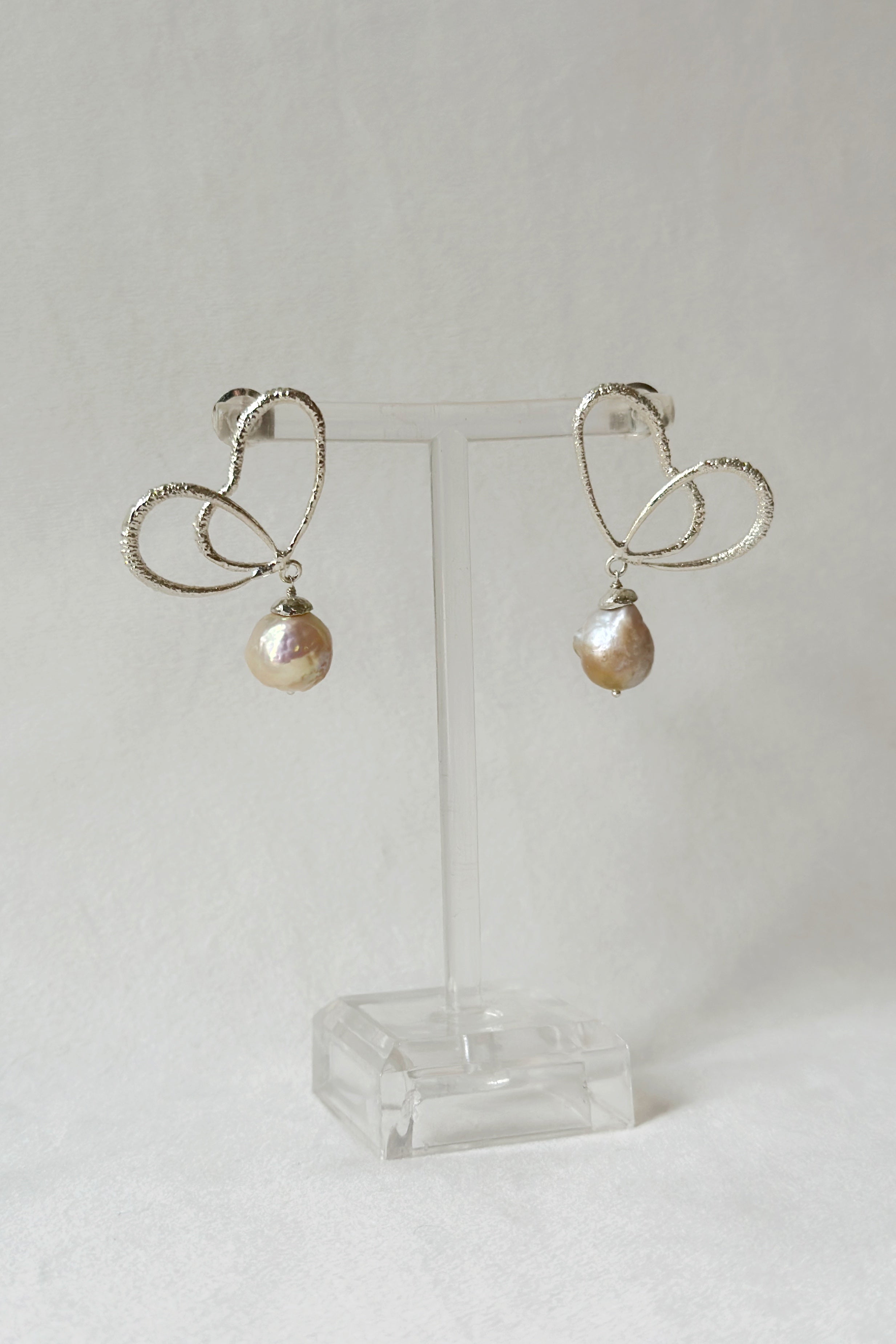 Wings of Spring Wireframe Butterfly Pearl Drop Studs - Silver