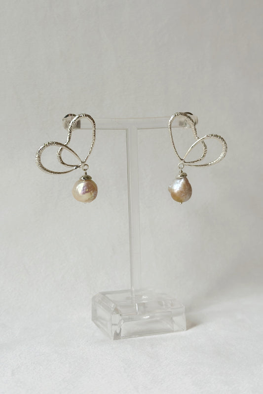Wings of Spring Wireframe Butterfly Pearl Drop Studs - Silver