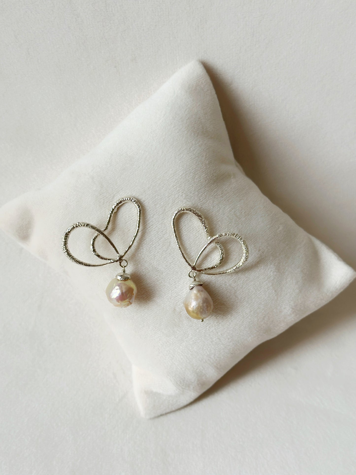 Wings of Spring Wireframe Butterfly Pearl Drop Studs - Silver