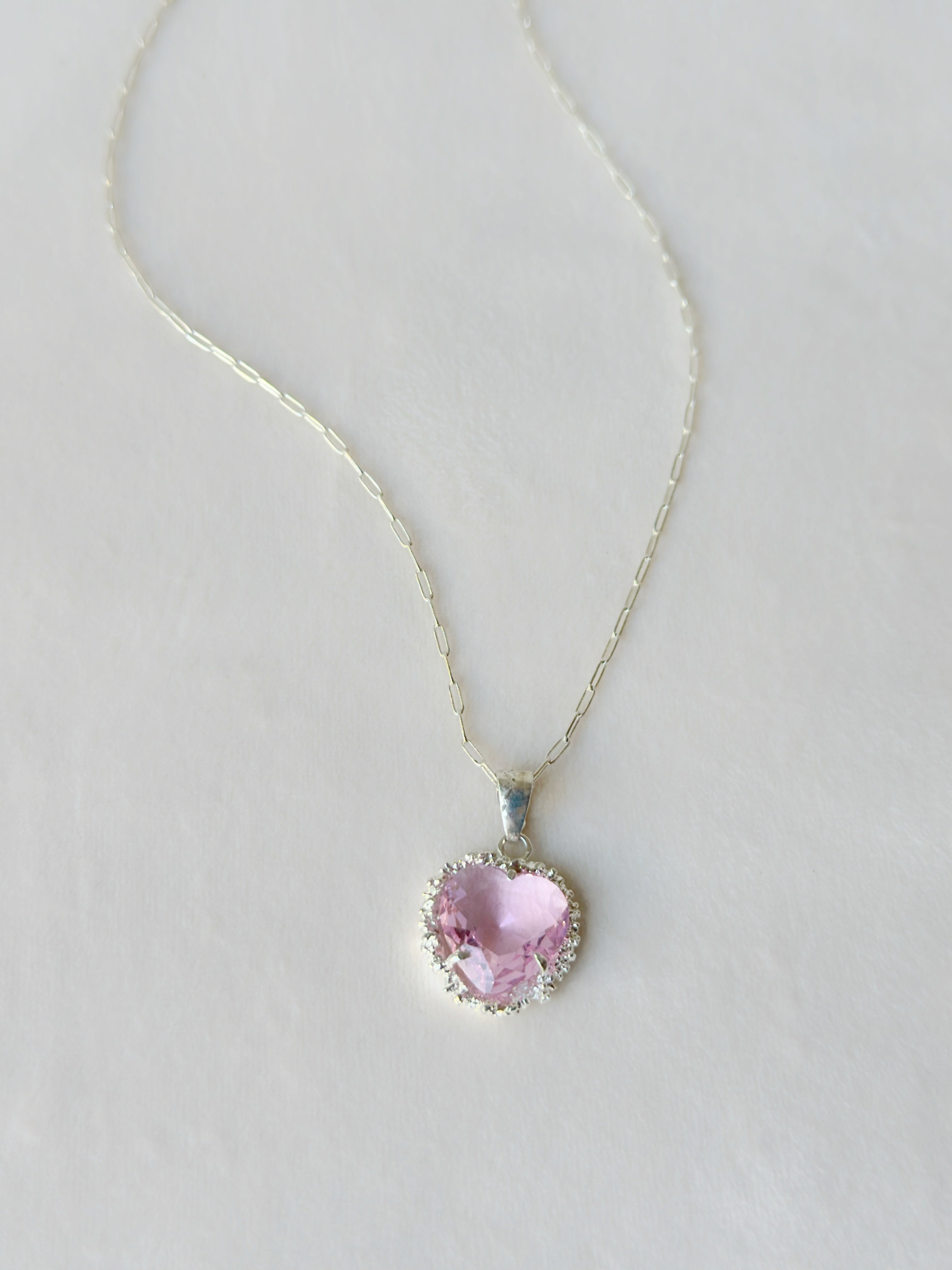 Valentine Heart Pendant Pink and silver