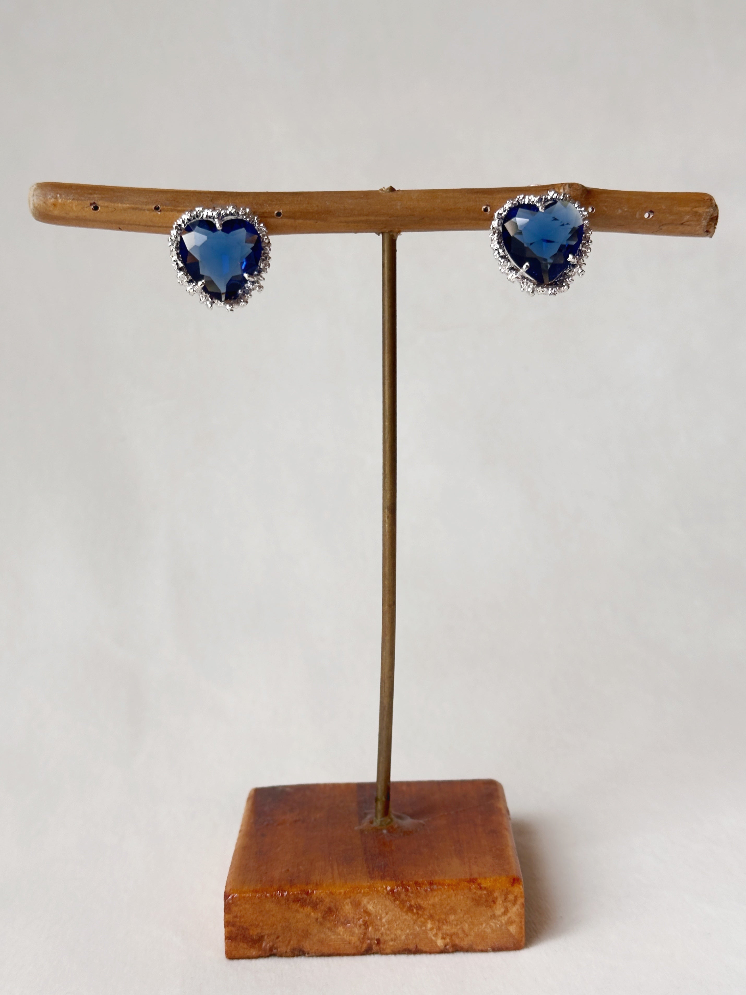 Valentine Heart Studs Blue and silver