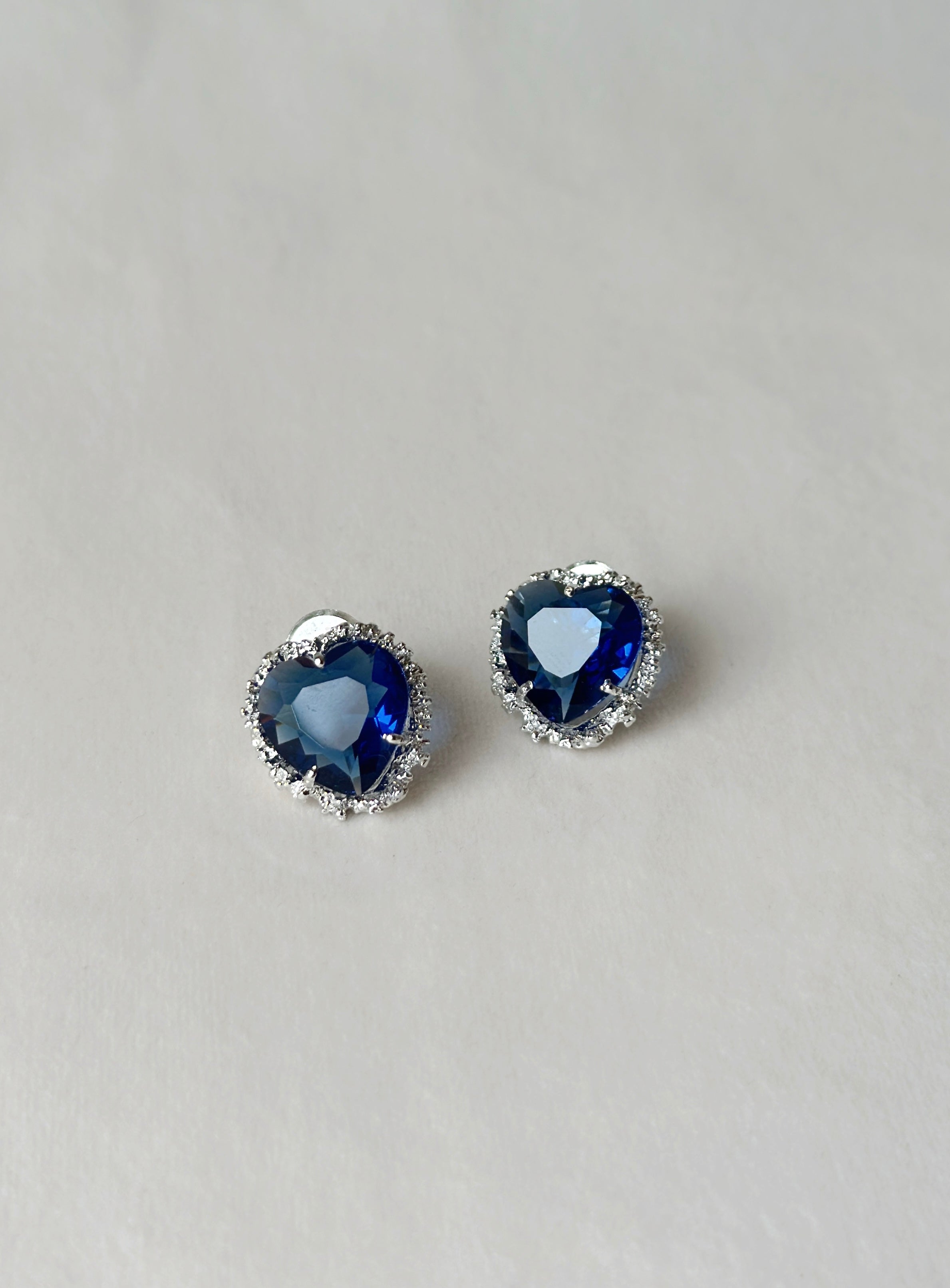 Valentine Heart Studs Blue and silver