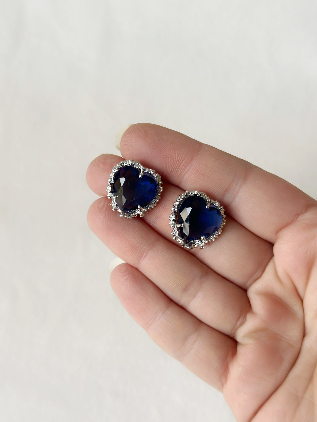 Valentine Heart Studs Blue and silver
