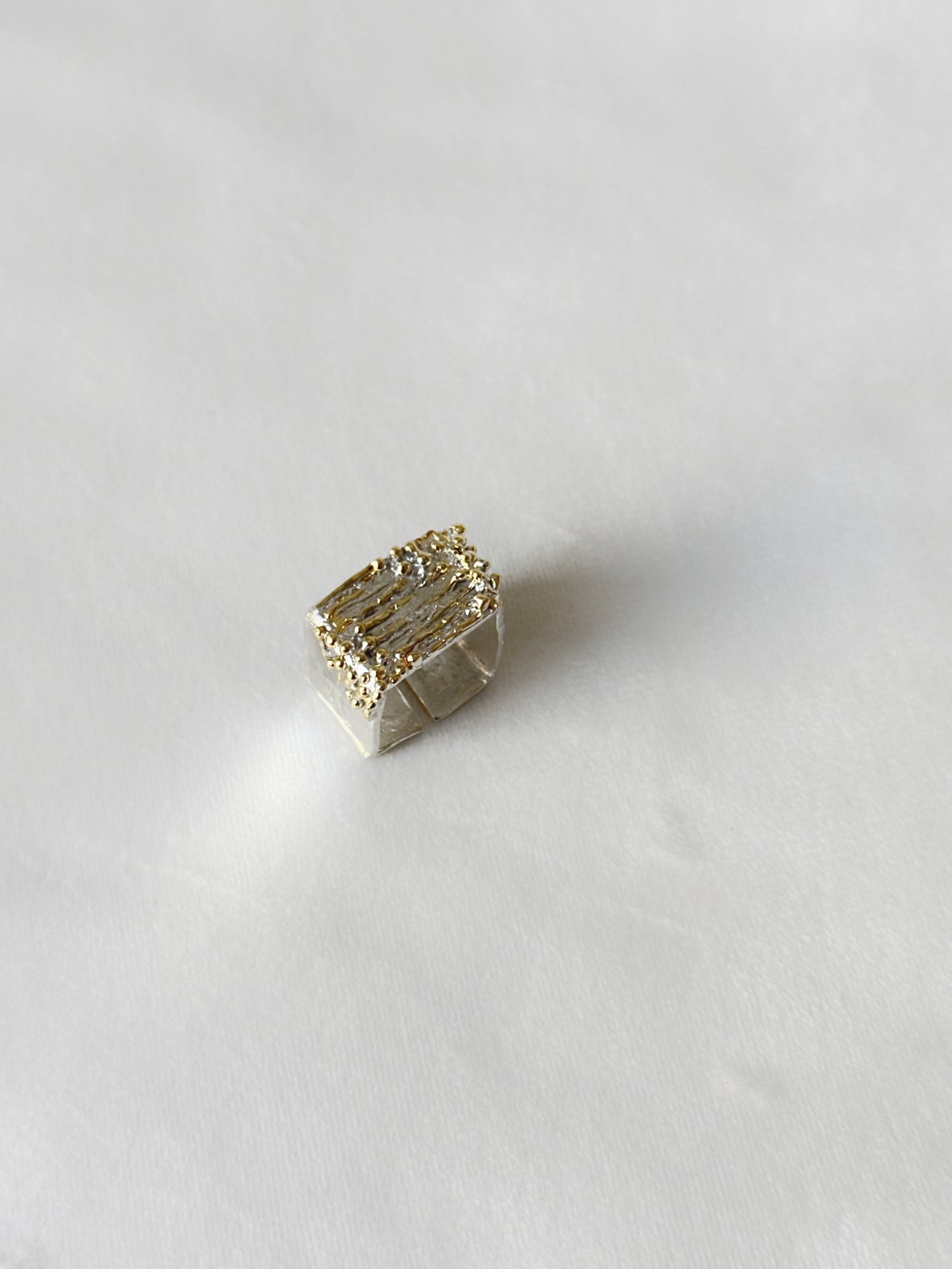 Manthan Square Ring Silver gold