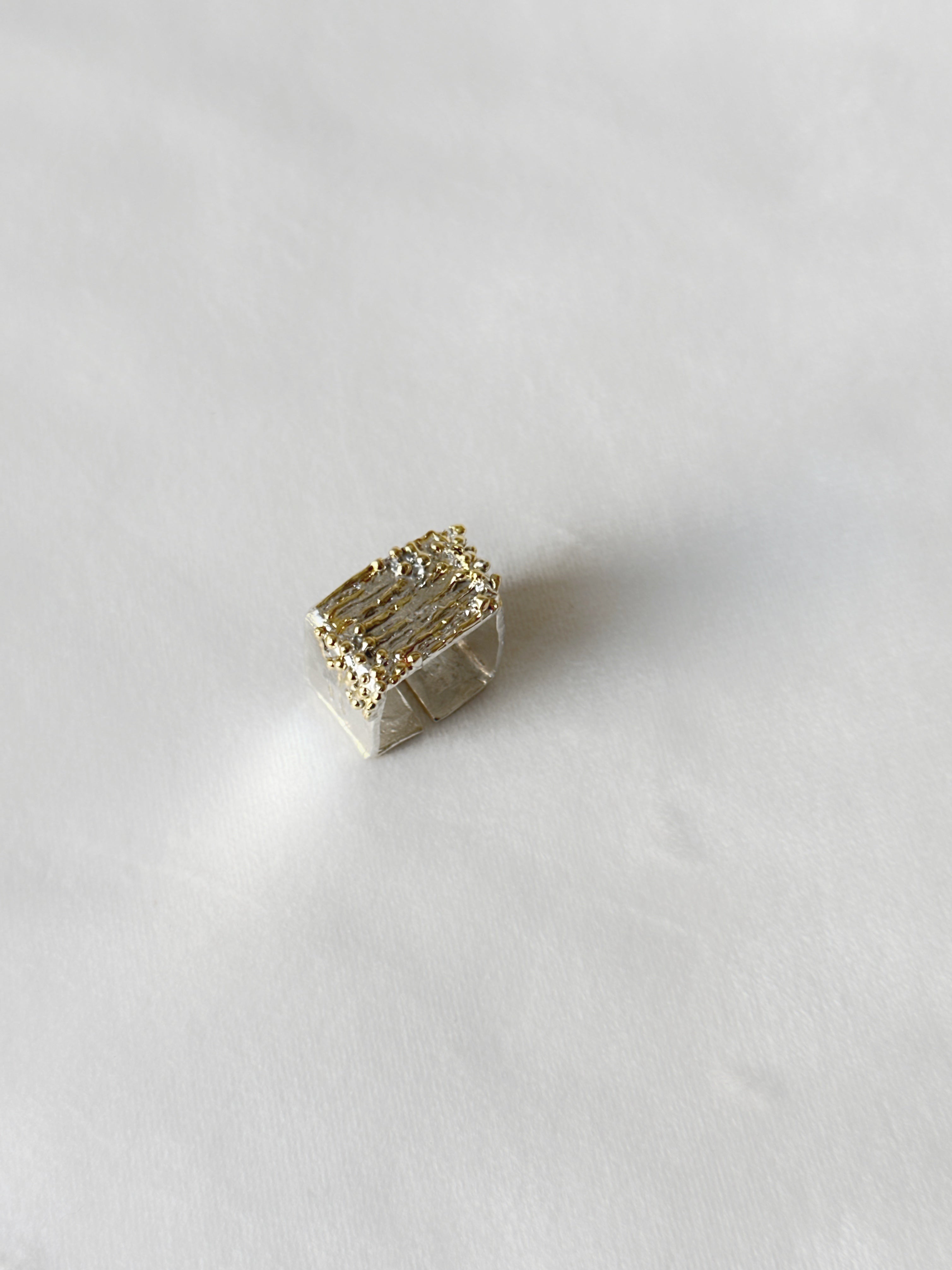 Manthan Square Ring Silver gold