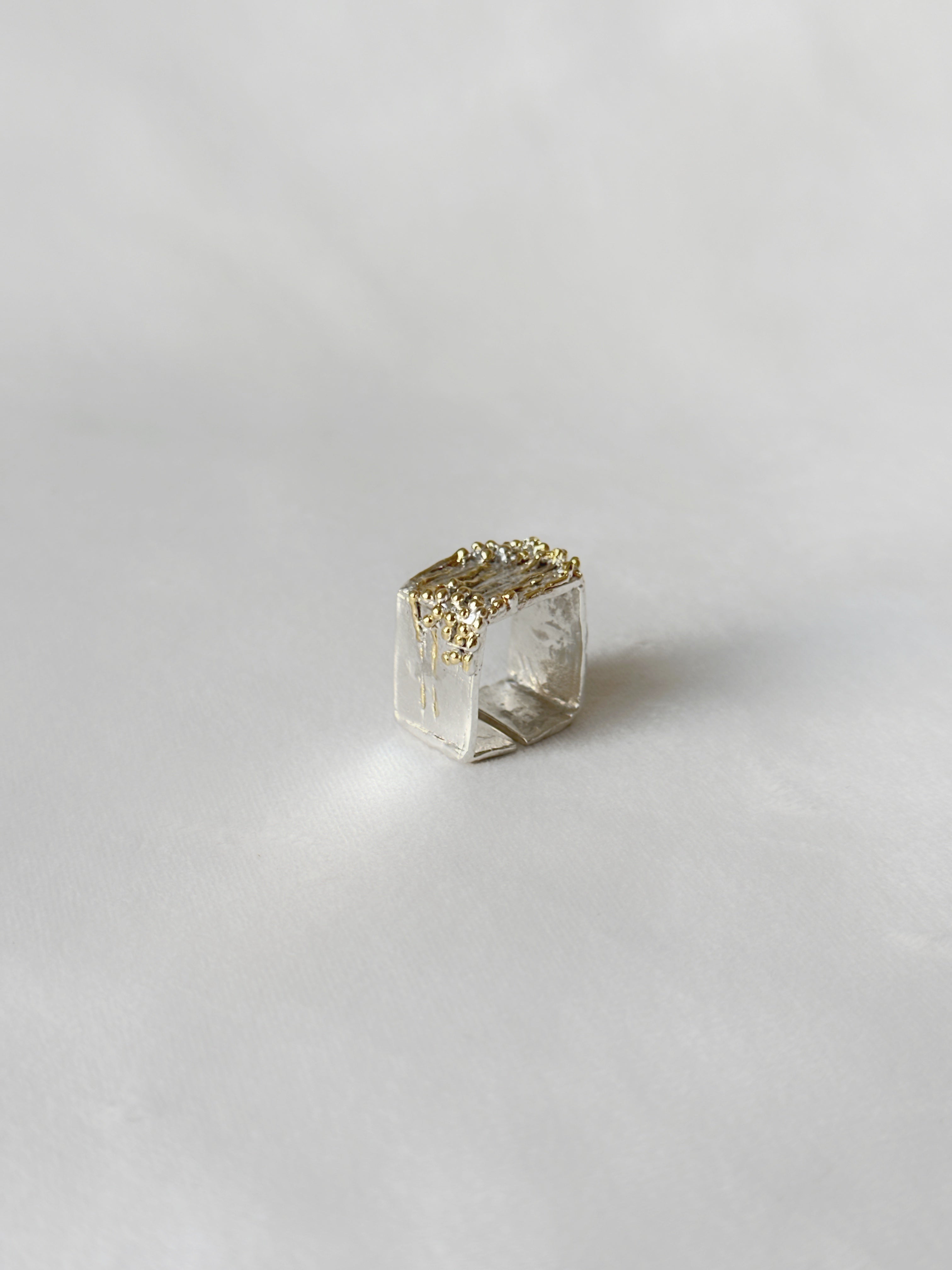 Manthan Square Ring Silver gold