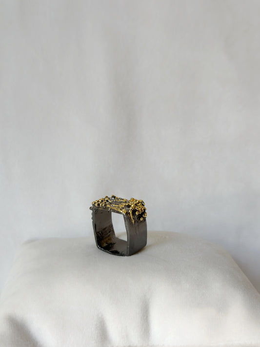 Manthan Square Ring Black Gold