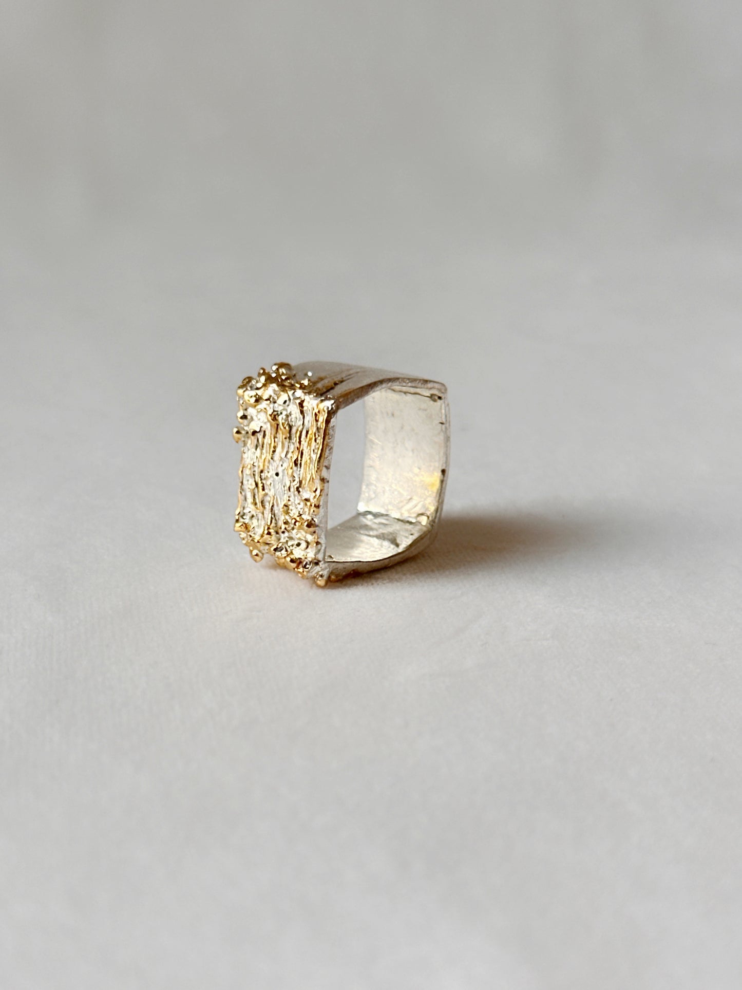 Manthan Square Ring Silver gold