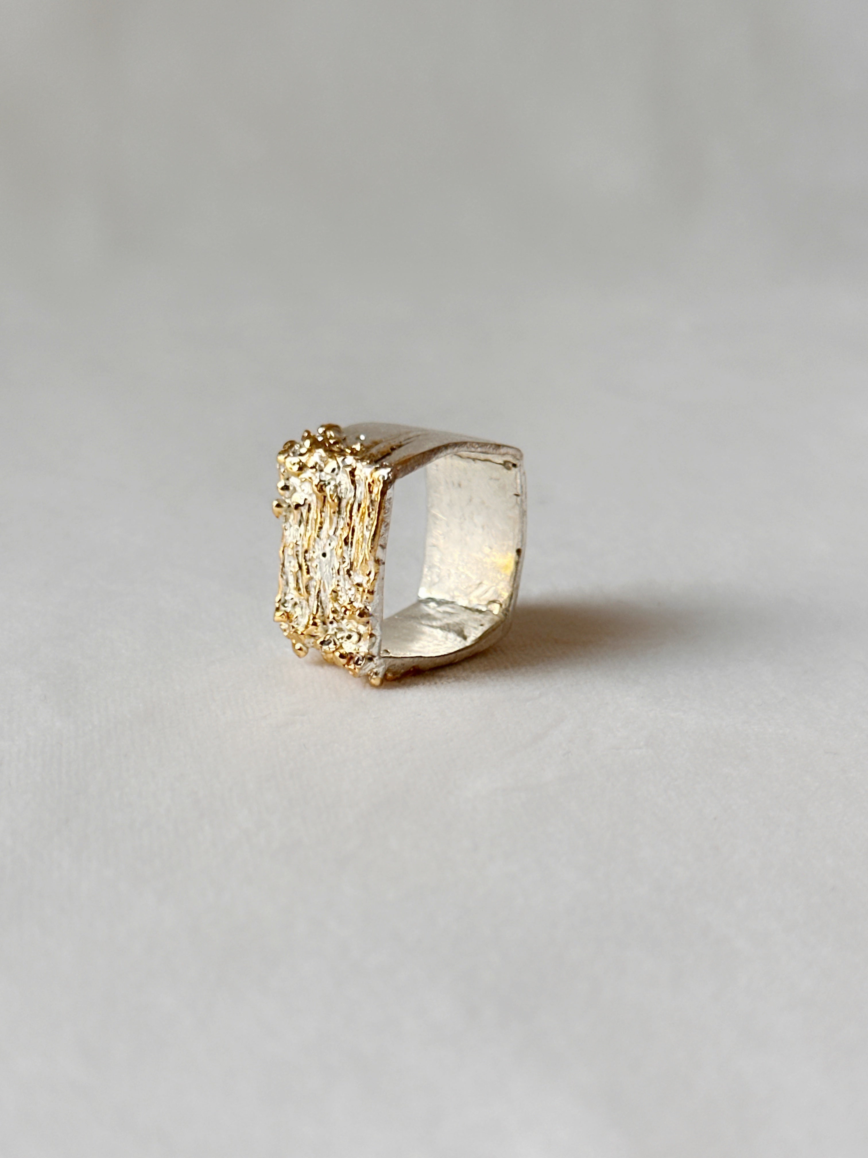 Manthan Square Ring Silver gold