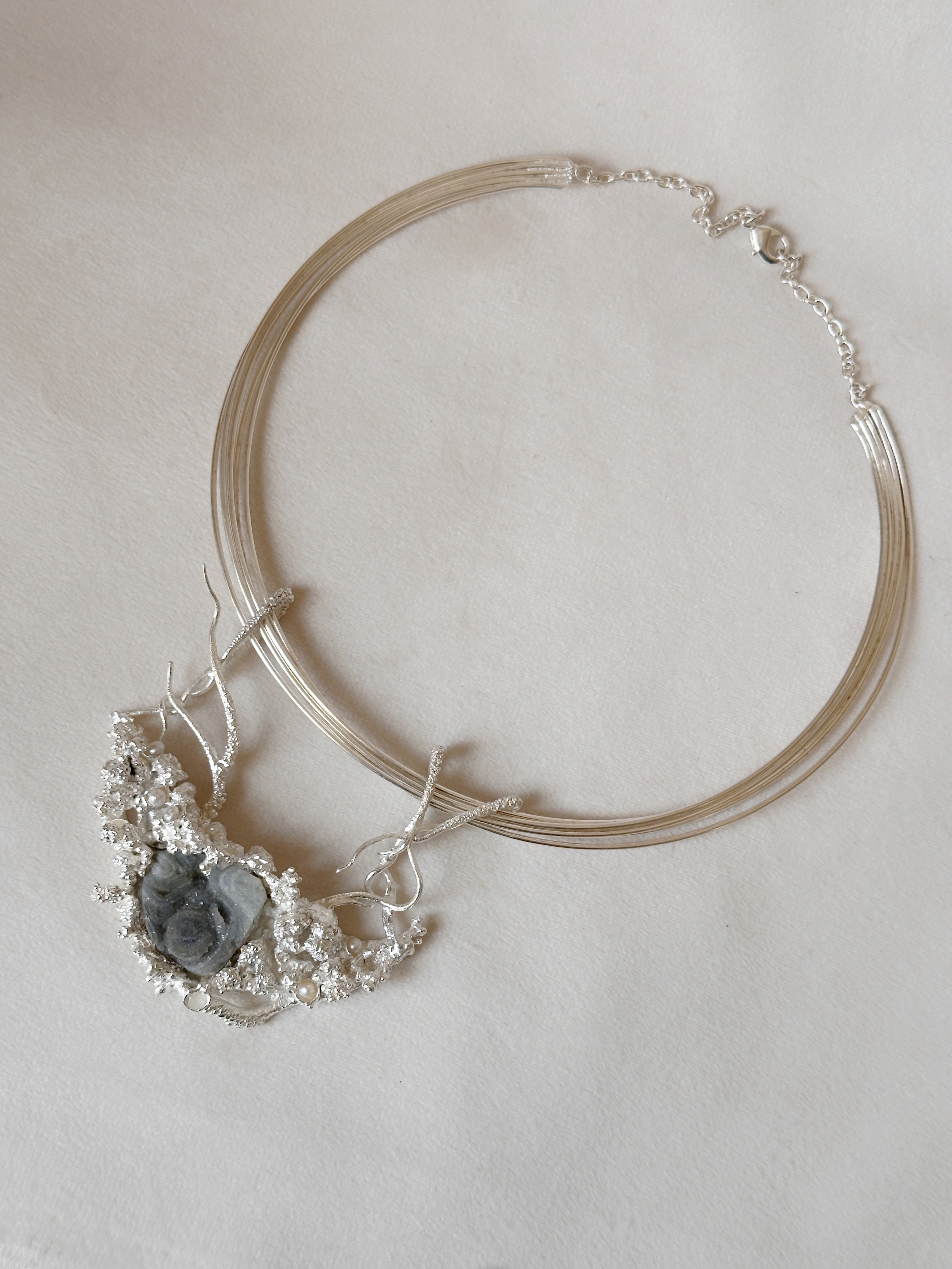 Manthan Ocean Floor Druzy Choker Silver