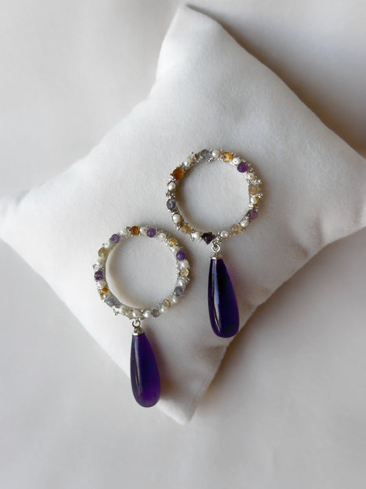 Candy drop danglers with amethyst, citrine and freshwater pearls